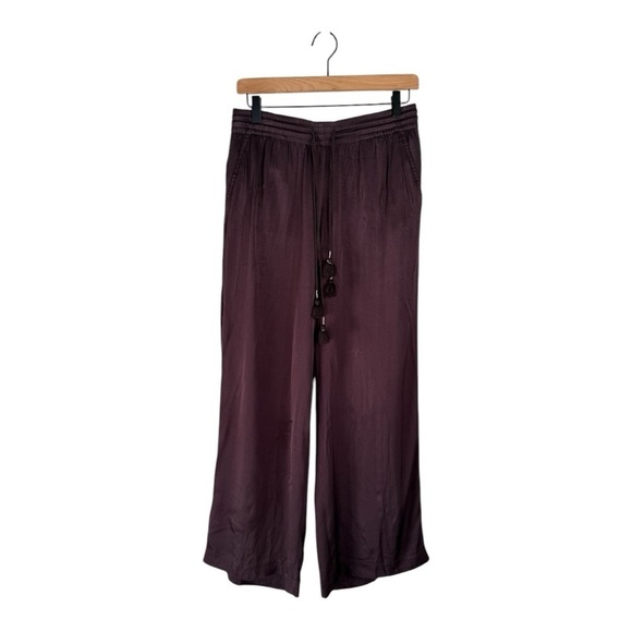 LOFT Plum Silky Wide Leg Stretch Waist with Drawstring Tassel Pull-On Pants XS - Picture 1 of 12